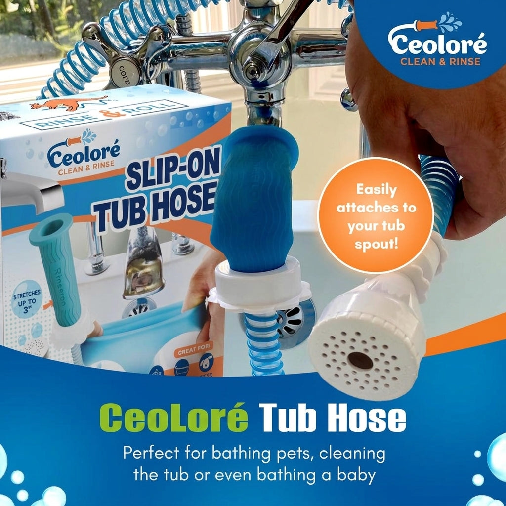 Slip-On Pet Tub Hose- 10 Foot No-Install Hose with Spray Head