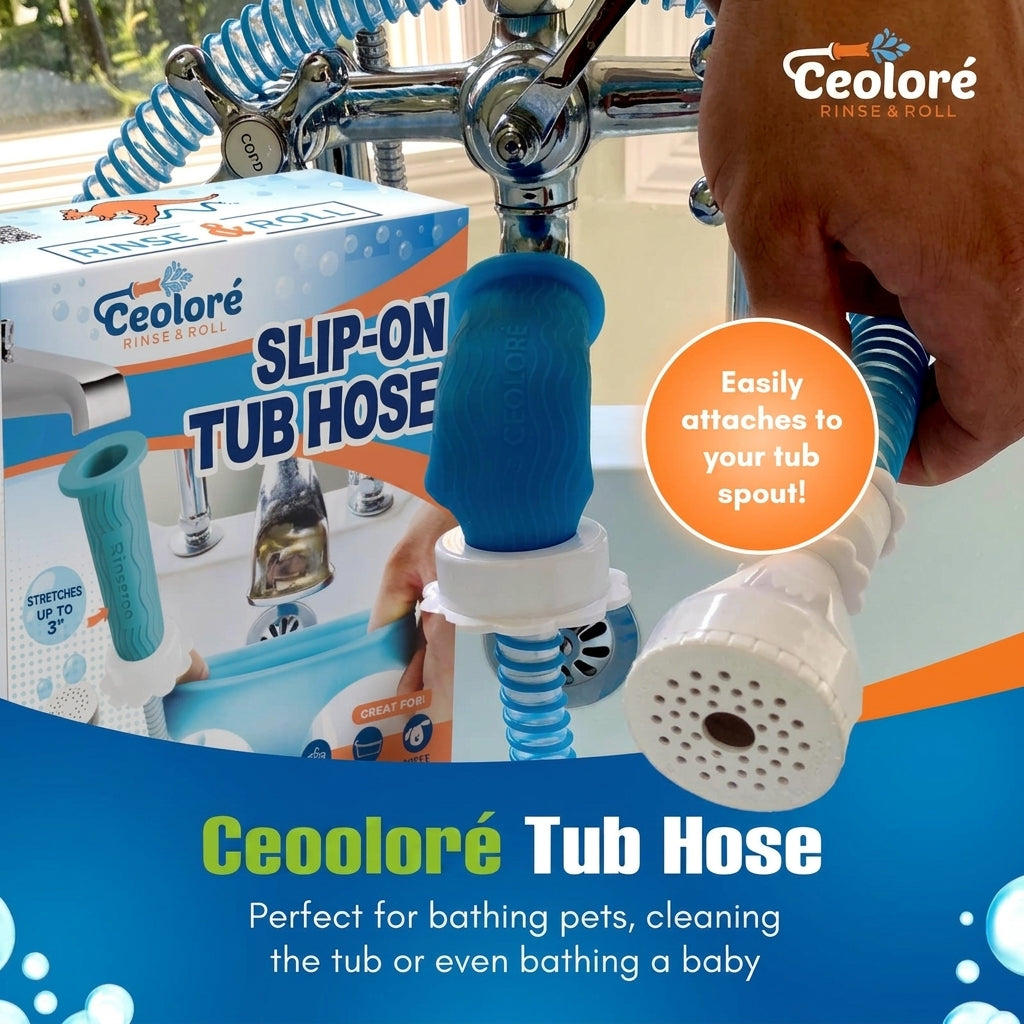 Slip-On Pet Tub Hose- 10 Foot No-Install Hose with Spray Head