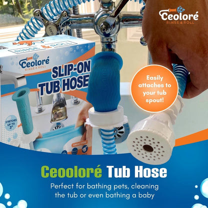 Slip-On Pet Tub Hose- 10 Foot No-Install Hose with Spray Head