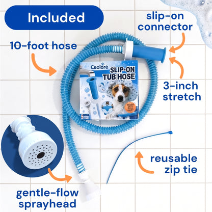 Slip-On Pet Tub Hose- 10 Foot No-Install Hose with Spray Head