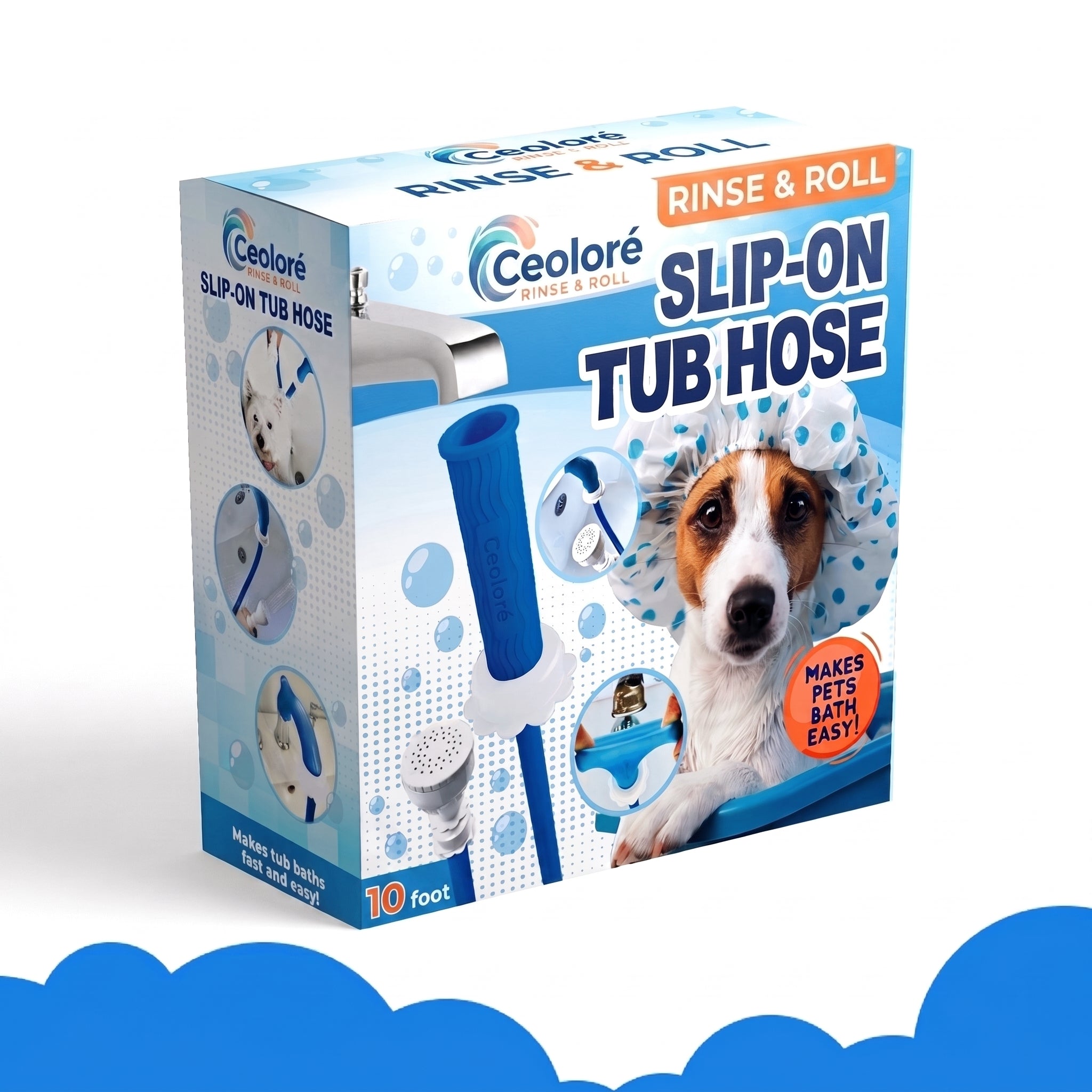 Slip-On Pet Tub Hose- 10 Foot No-Install Hose with Spray Head