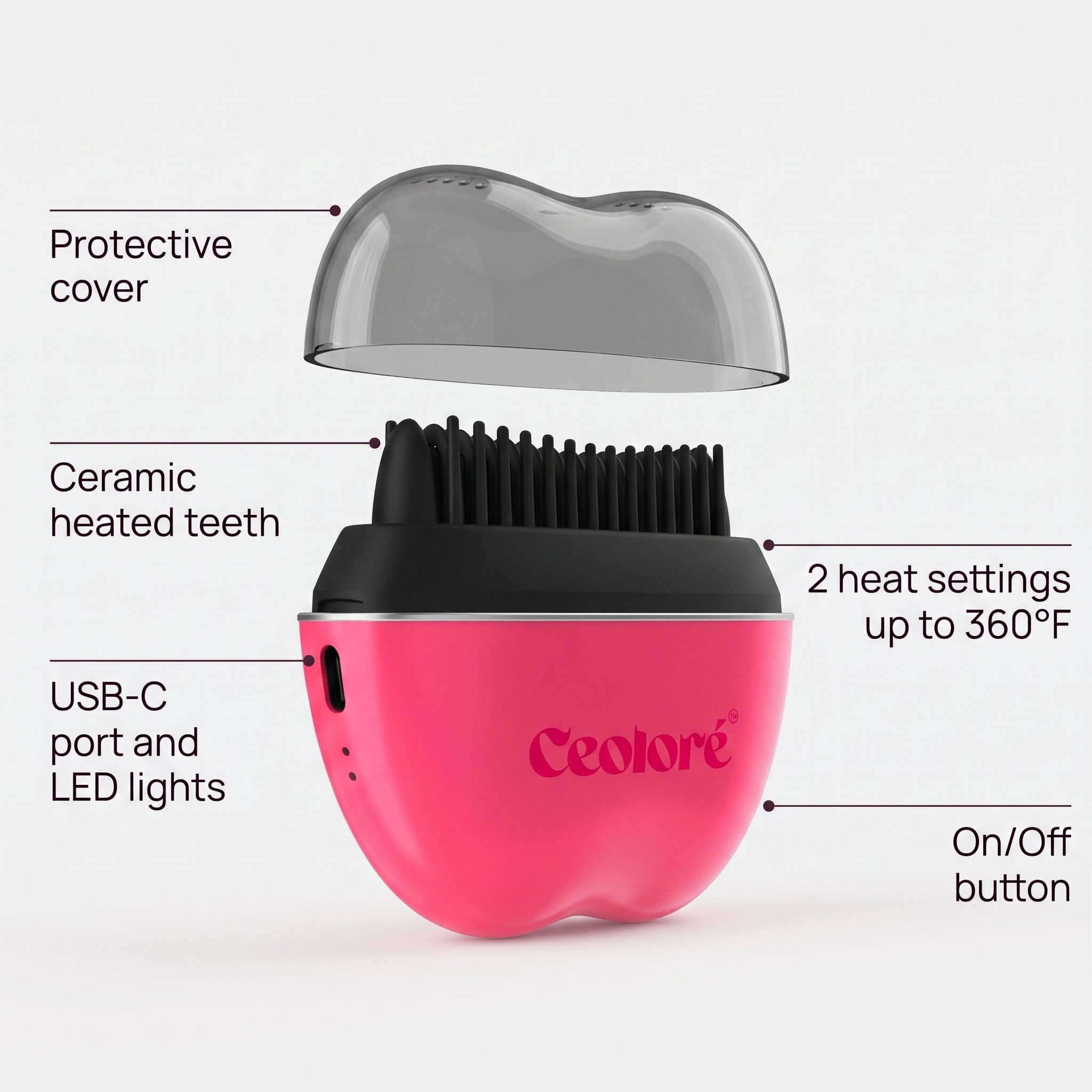 Portable Frizz Control Styling Brush for Shine, 2 Heat Settings up to 360°F