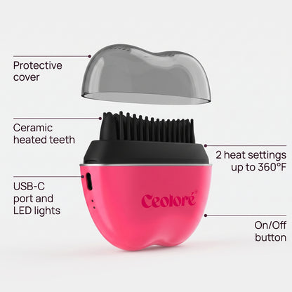 Portable Frizz Control Styling Brush for Shine, 2 Heat Settings up to 360°F