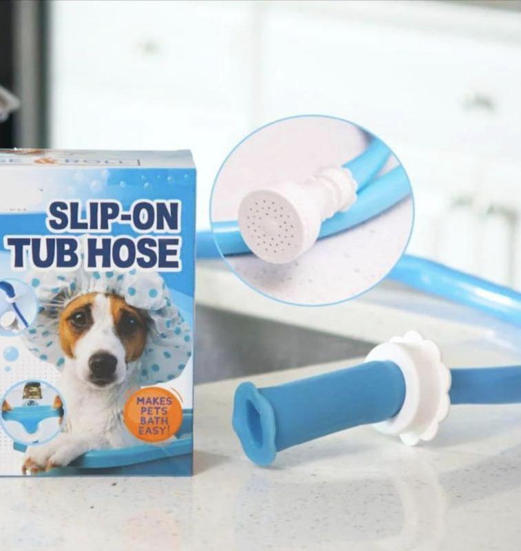 Slip-On Pet Tub Hose- 10 Foot No-Install Hose with Spray Head